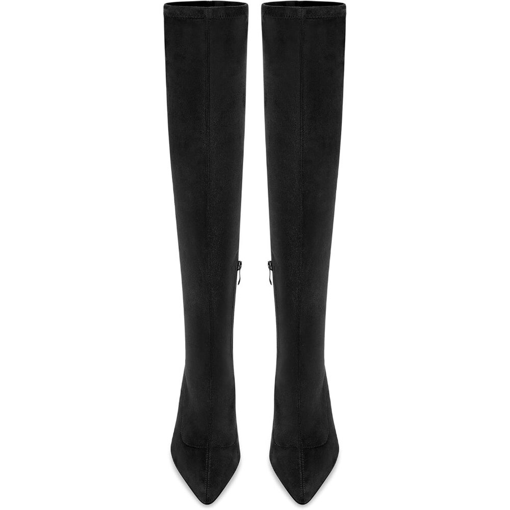 Women's Black Over the Knee Boots Suede High Heel Thigh High Boots Pointed - Picture 5 of 7